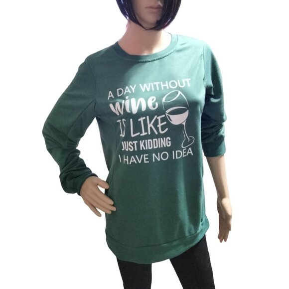Lilicloth Funny Green Wine-Themed Size Large Crewneck Sweatshirt Long Sleeve - Picture 2 of 8
